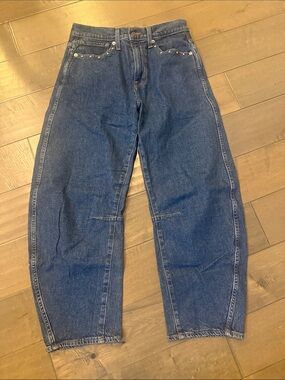 Gap Classic Dark Blue studded Cropped Barrel Jeans for Women
